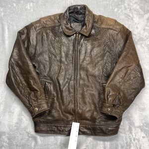 Field Gear Leather Jacket Mens Medium Brown Long Sleeve Collared Full Zipper